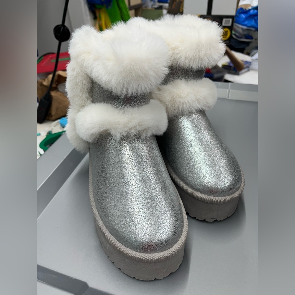 Silver Fur-Lined Boots